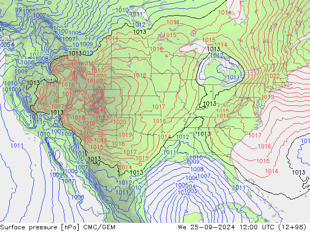 Pressione al suolo CMC/GEM mer 25.09.2024 12 UTC