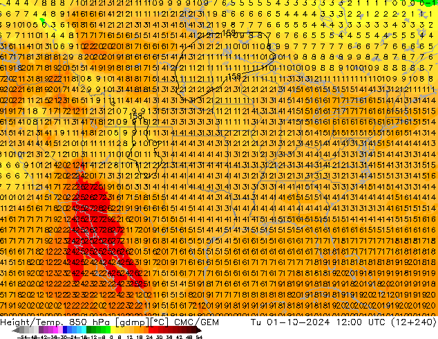 Hoogte/Temp. 850 hPa CMC/GEM di 01.10.2024 12 UTC