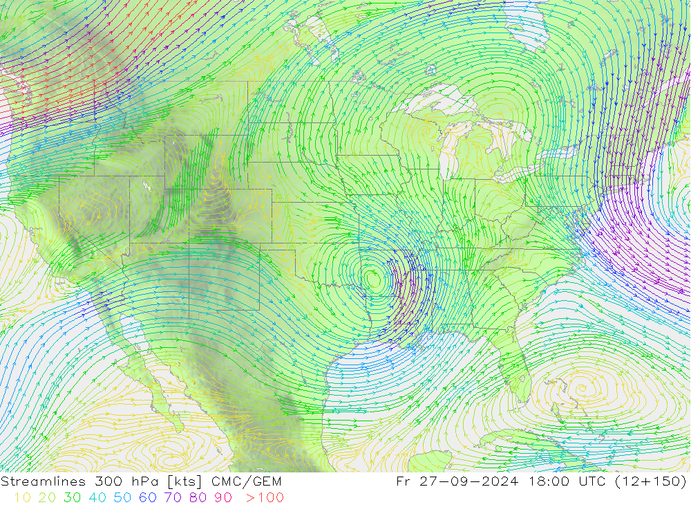 ветер 300 гПа CMC/GEM пт 27.09.2024 18 UTC