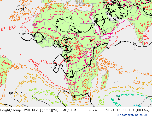 Hoogte/Temp. 850 hPa CMC/GEM di 24.09.2024 15 UTC