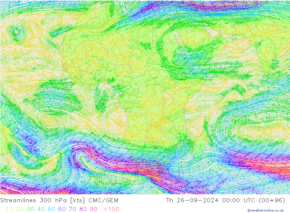 Streamlines 300 hPa CMC/GEM Th 26.09.2024 00 UTC