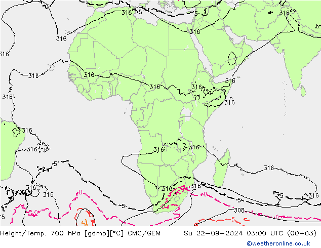 Height/Temp. 700 hPa CMC/GEM So 22.09.2024 03 UTC