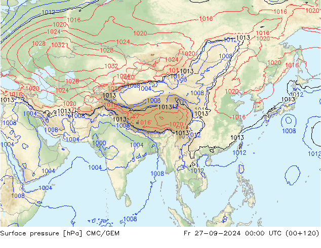 Surface pressure CMC/GEM Fr 27.09.2024 00 UTC