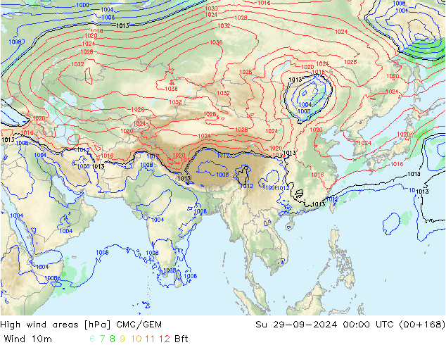 Windvelden CMC/GEM zo 29.09.2024 00 UTC