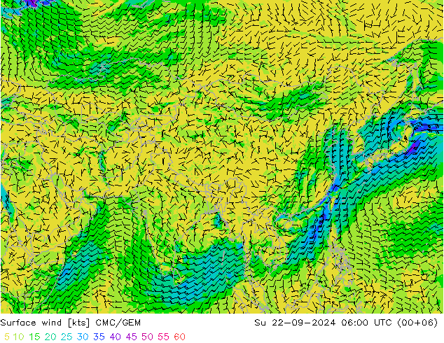 Wind 10 m CMC/GEM zo 22.09.2024 06 UTC