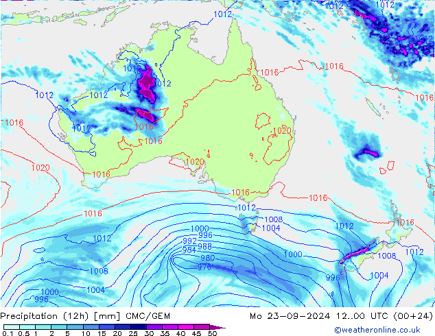 Precipitation (12h) CMC/GEM Po 23.09.2024 00 UTC