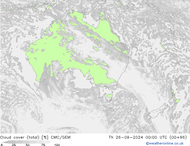 Cloud cover (total) CMC/GEM Th 26.09.2024 00 UTC