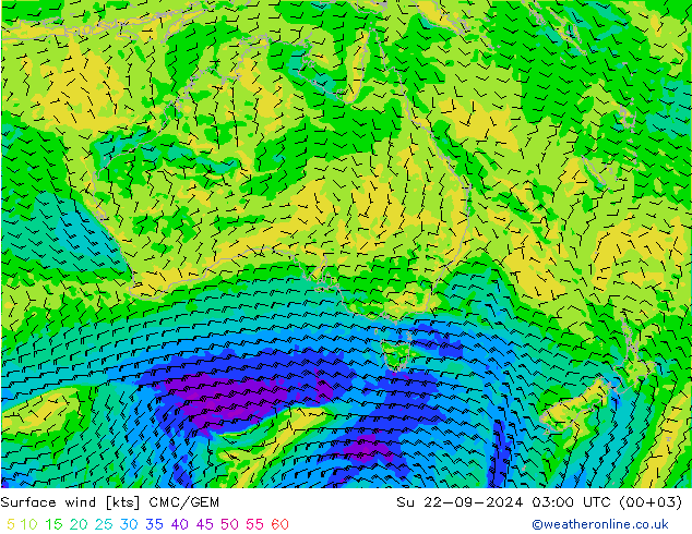 Surface wind CMC/GEM Su 22.09.2024 03 UTC