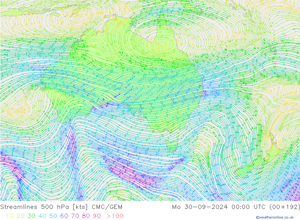 Linha de corrente 500 hPa CMC/GEM Seg 30.09.2024 00 UTC