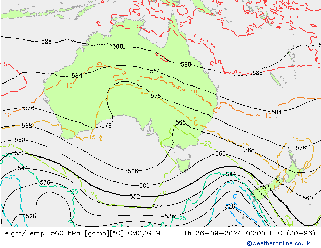 Yükseklik/Sıc. 500 hPa CMC/GEM Per 26.09.2024 00 UTC