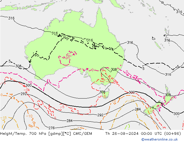 Height/Temp. 700 hPa CMC/GEM Th 26.09.2024 00 UTC