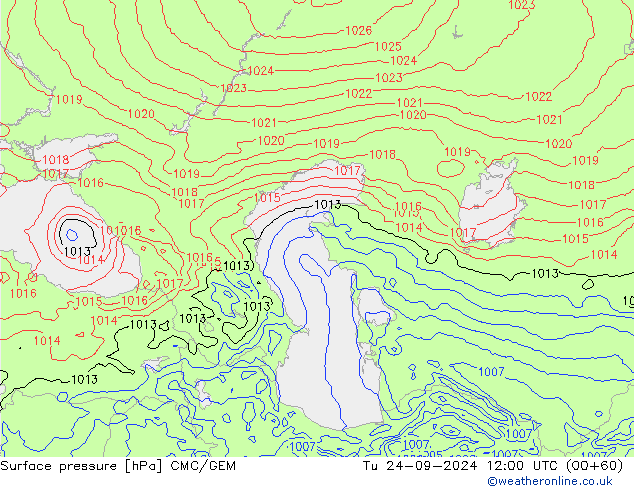 Atmosférický tlak CMC/GEM Út 24.09.2024 12 UTC