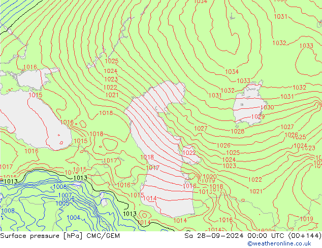 Atmosférický tlak CMC/GEM So 28.09.2024 00 UTC