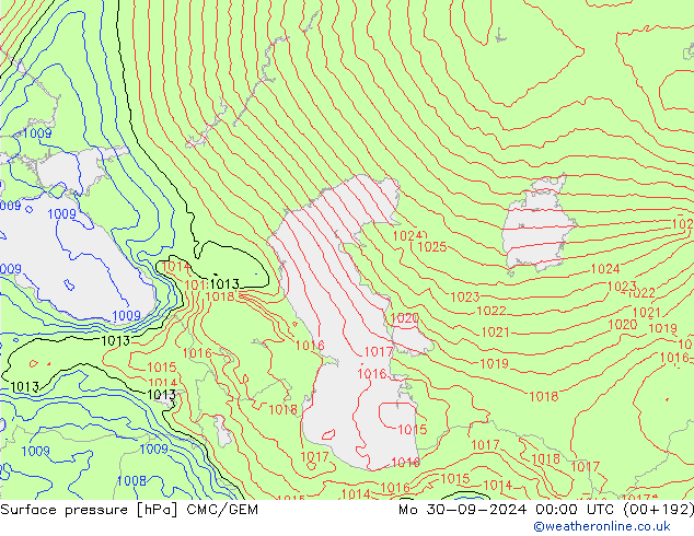 Atmosférický tlak CMC/GEM Po 30.09.2024 00 UTC