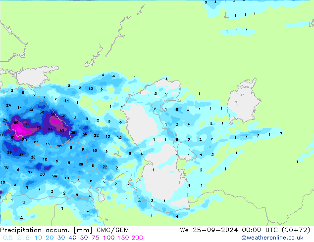 Toplam Yağış CMC/GEM Çar 25.09.2024 00 UTC