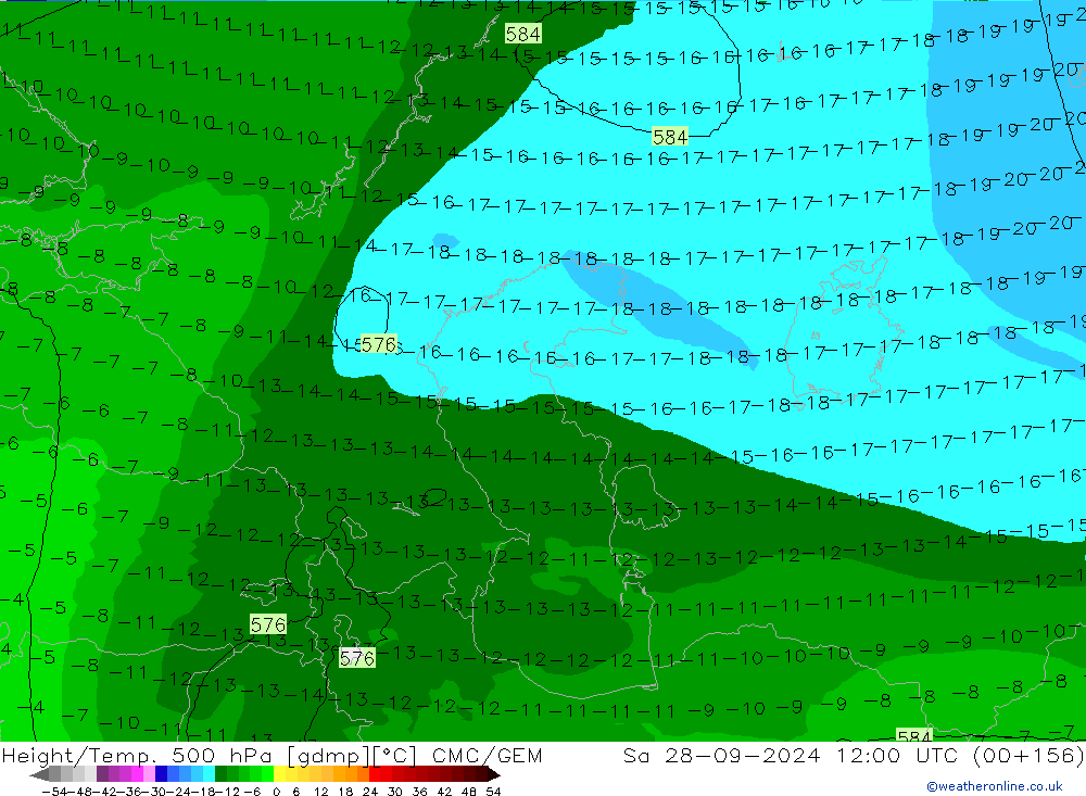 Height/Temp. 500 hPa CMC/GEM Sáb 28.09.2024 12 UTC