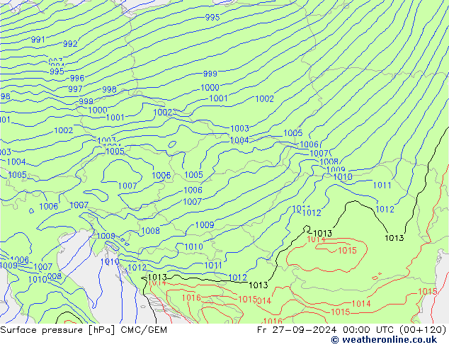 Luchtdruk (Grond) CMC/GEM vr 27.09.2024 00 UTC