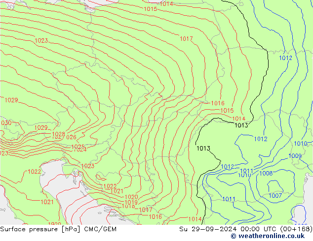 Pressione al suolo CMC/GEM dom 29.09.2024 00 UTC