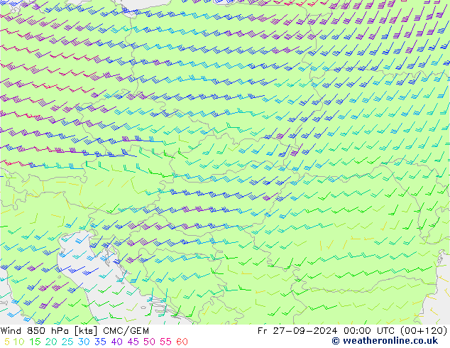 Vento 850 hPa CMC/GEM Sex 27.09.2024 00 UTC