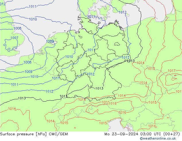 Atmosférický tlak CMC/GEM Po 23.09.2024 03 UTC