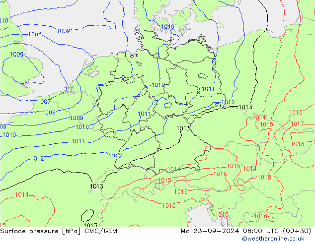 Surface pressure CMC/GEM Mo 23.09.2024 06 UTC