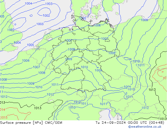 Surface pressure CMC/GEM Tu 24.09.2024 00 UTC