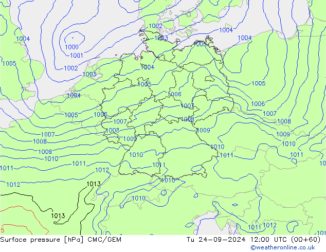 Atmosférický tlak CMC/GEM Út 24.09.2024 12 UTC