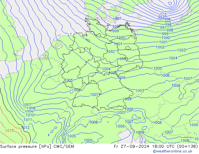 Luchtdruk (Grond) CMC/GEM vr 27.09.2024 18 UTC