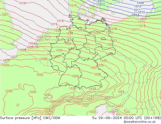 Surface pressure CMC/GEM Su 29.09.2024 00 UTC