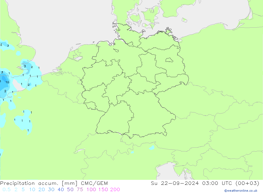 Totale neerslag CMC/GEM zo 22.09.2024 03 UTC