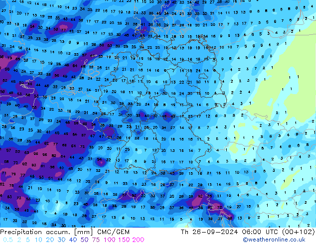 Precipitation accum. CMC/GEM Qui 26.09.2024 06 UTC