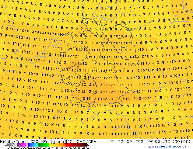 Height/Temp. 850 hPa CMC/GEM So 22.09.2024 06 UTC