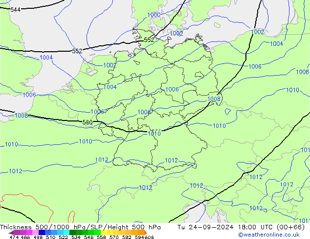 Theta-e 850hPa CMC/GEM Tu 24.09.2024 18 UTC