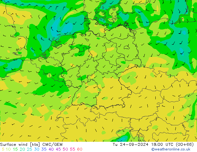 Surface wind CMC/GEM Tu 24.09.2024 18 UTC