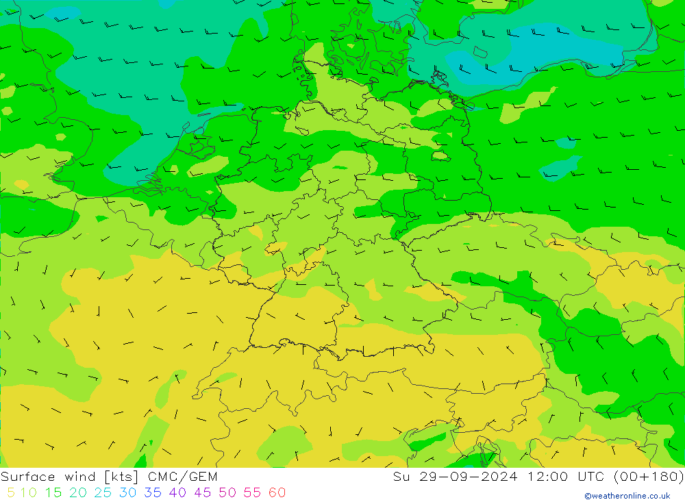 Surface wind CMC/GEM Su 29.09.2024 12 UTC