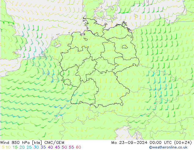 风 850 hPa CMC/GEM 星期一 23.09.2024 00 UTC
