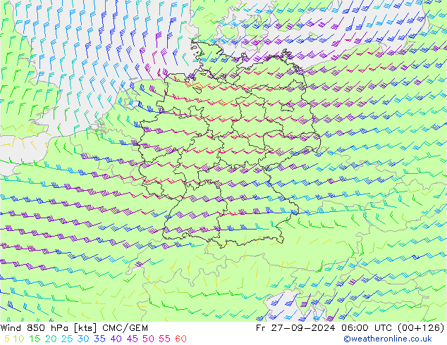 ветер 850 гПа CMC/GEM пт 27.09.2024 06 UTC