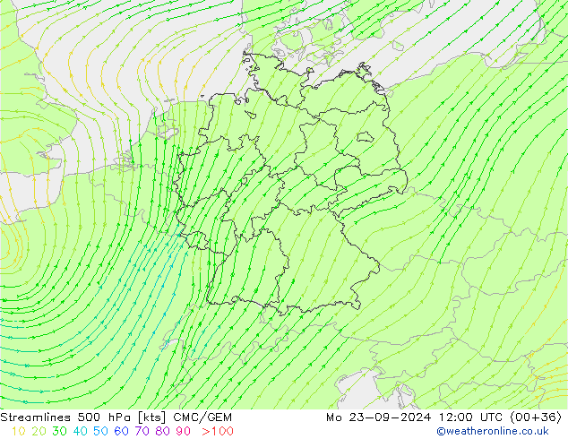 Stromlinien 500 hPa CMC/GEM Mo 23.09.2024 12 UTC