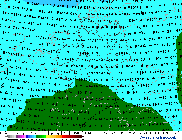 Height/Temp. 500 hPa CMC/GEM So 22.09.2024 03 UTC