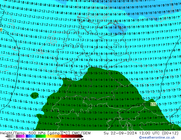 Height/Temp. 500 hPa CMC/GEM So 22.09.2024 12 UTC