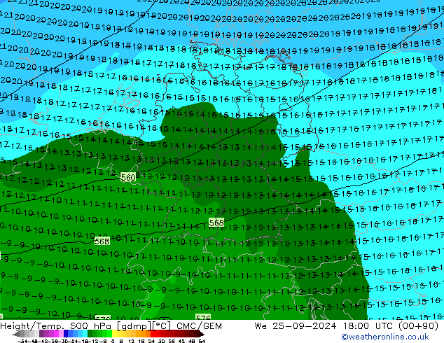 Height/Temp. 500 hPa CMC/GEM We 25.09.2024 18 UTC