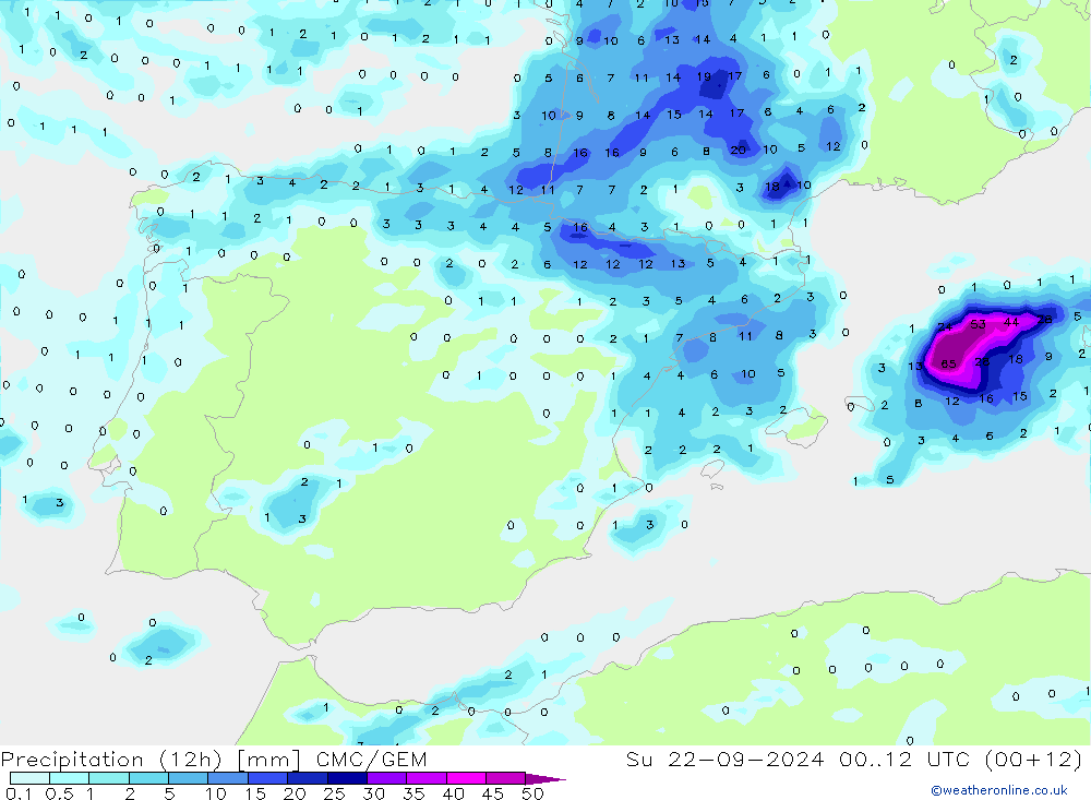 Precipitazione (12h) CMC/GEM dom 22.09.2024 12 UTC