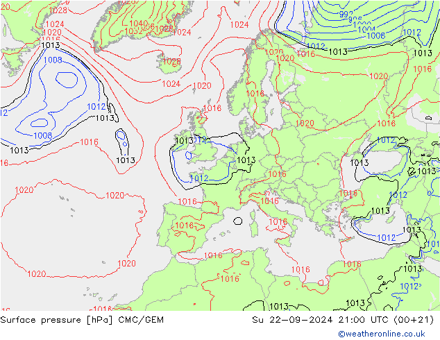 地面气压 CMC/GEM 星期日 22.09.2024 21 UTC