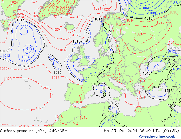 Surface pressure CMC/GEM Mo 23.09.2024 06 UTC