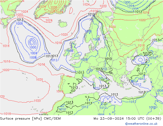 Surface pressure CMC/GEM Mo 23.09.2024 15 UTC