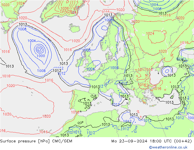 Surface pressure CMC/GEM Mo 23.09.2024 18 UTC