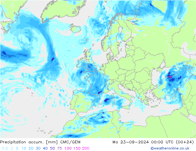 Precipitation accum. CMC/GEM 星期一 23.09.2024 00 UTC