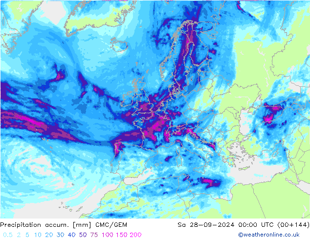 Precipitation accum. CMC/GEM Sa 28.09.2024 00 UTC