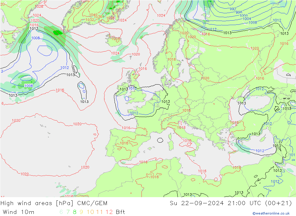 High wind areas CMC/GEM 星期日 22.09.2024 21 UTC