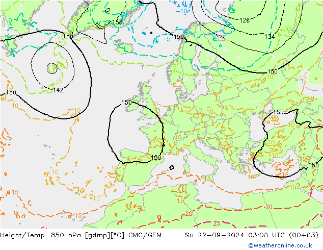 Height/Temp. 850 гПа CMC/GEM Вс 22.09.2024 03 UTC